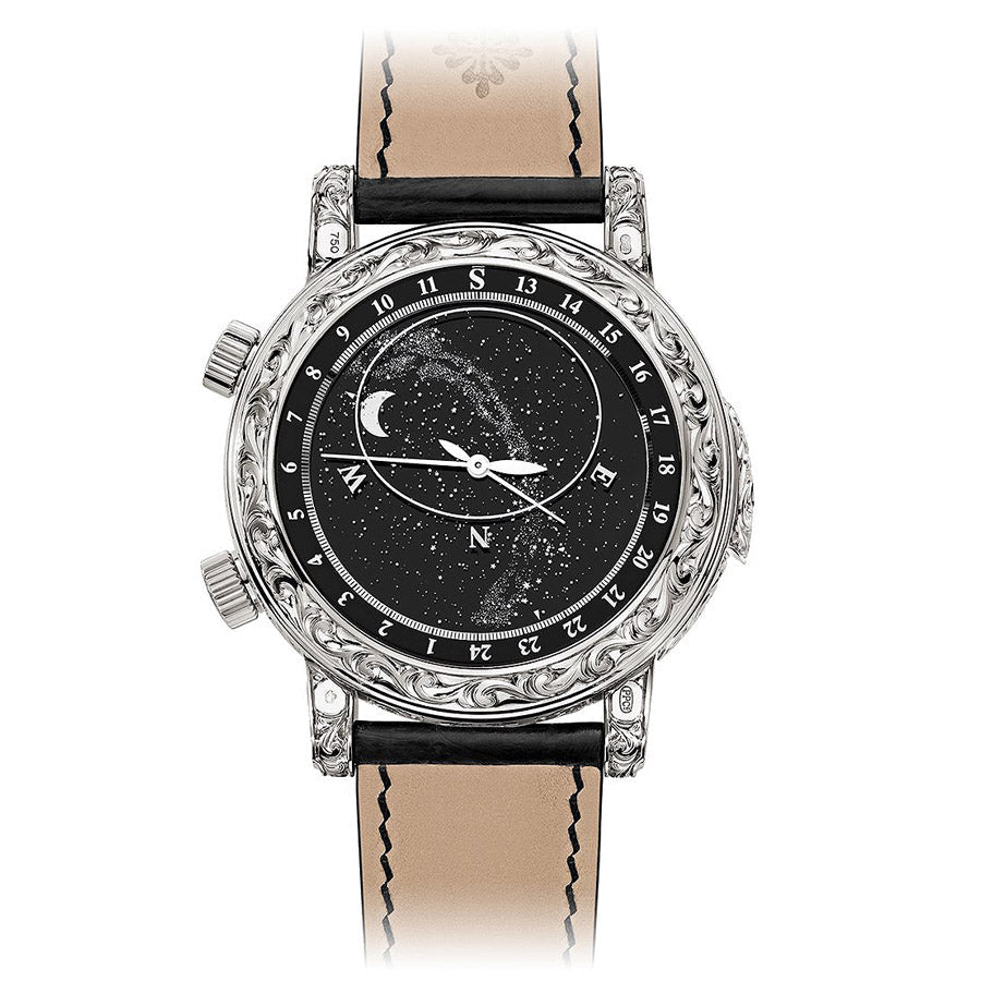 Patek Philippe Grand Complications Sky Moon Tourbillon Perpetual Calendar Hand Engraved 44mm 6002G Black Enamel Dial
