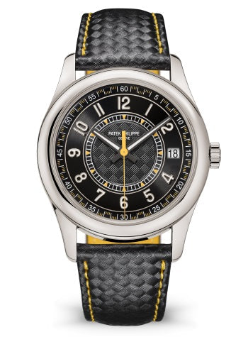 Patek Philippe Calatrava Date Sweep Seconds White Gold Black Carbon Motif Yellow Dial 6007G-001