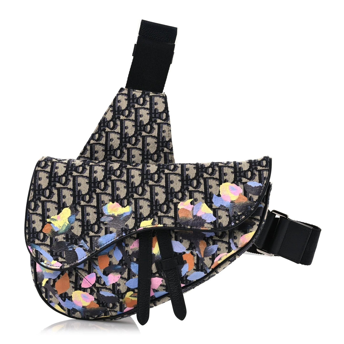 X ALEX FOXOTN Oblique Floral Print Mens Saddle Bag Blue Multicolor