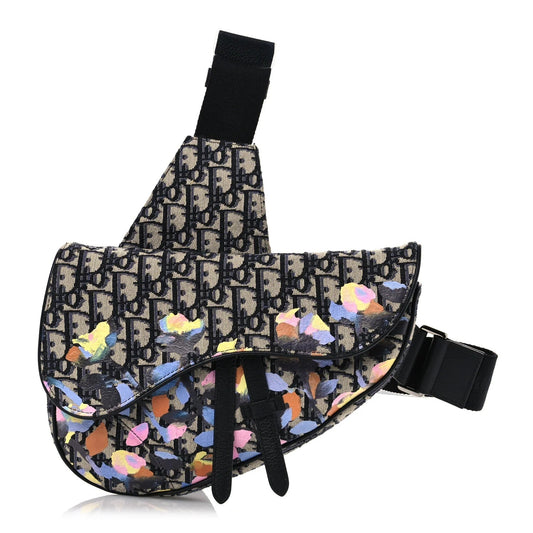 X ALEX FOXOTN Oblique Floral Print Mens Saddle Bag Blue Multicolor
