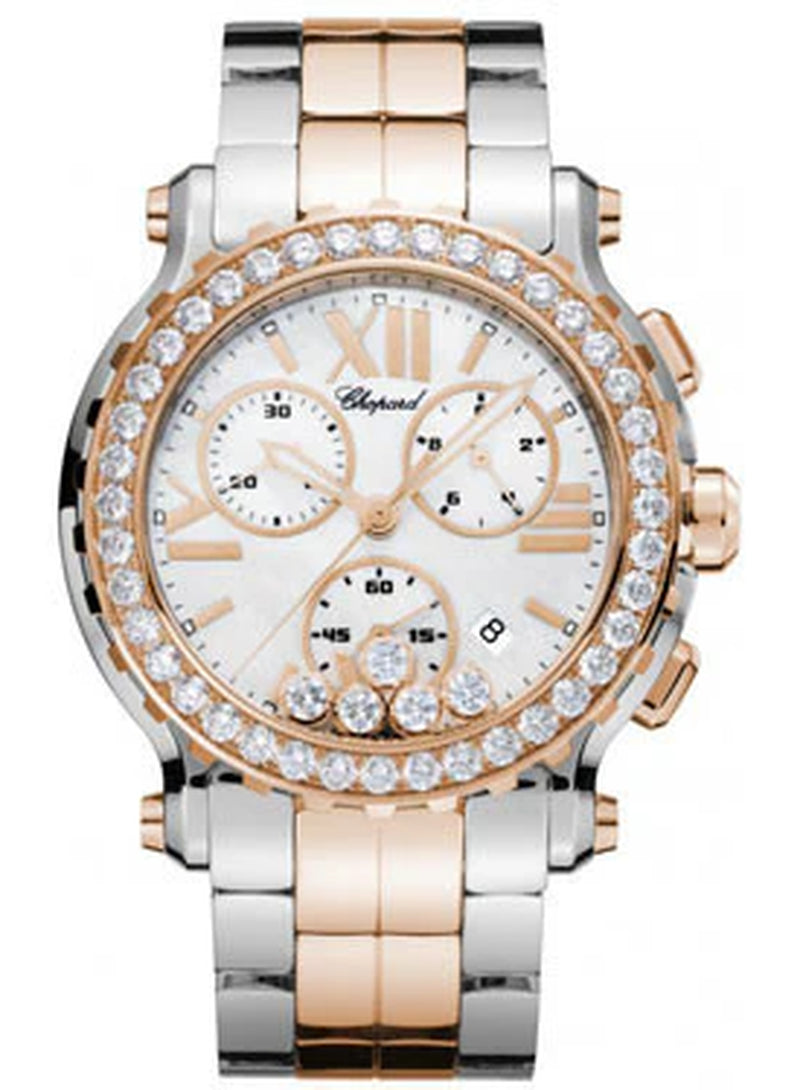 '- Happy Sport - Chrono - Stainless Steel and Rose Gold - Diamond Bezel