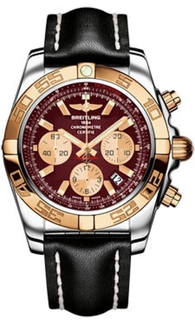 '- Chronomat 44 Steel and Rose Gold Polished Bezel - Leather Strap