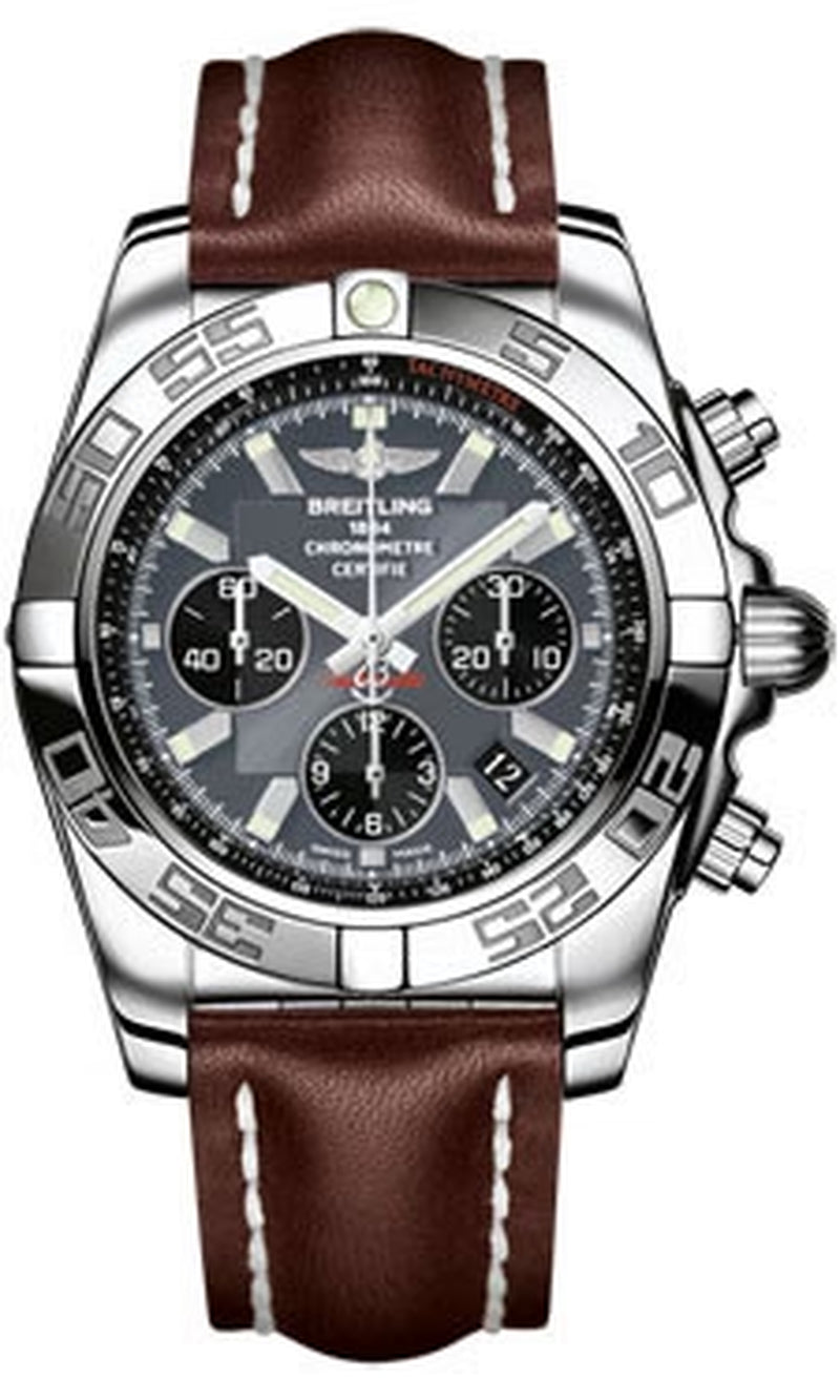 '- Chronomat 44 Steel Polished Bezel - Leather Strap