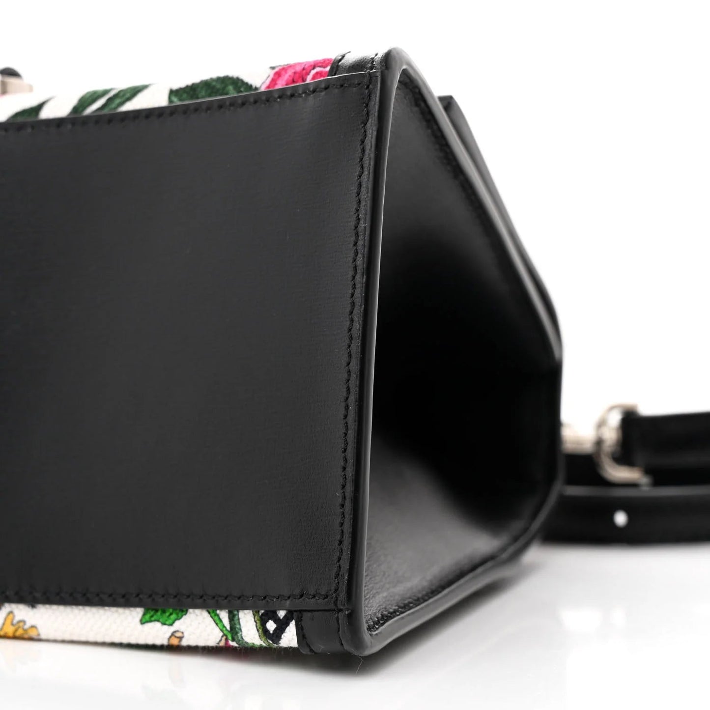 X GUCCI Canvas Boarded Plutone Calfskin Flora Logo Print Small Hourglass Top Handle Bag White Multicolor Black