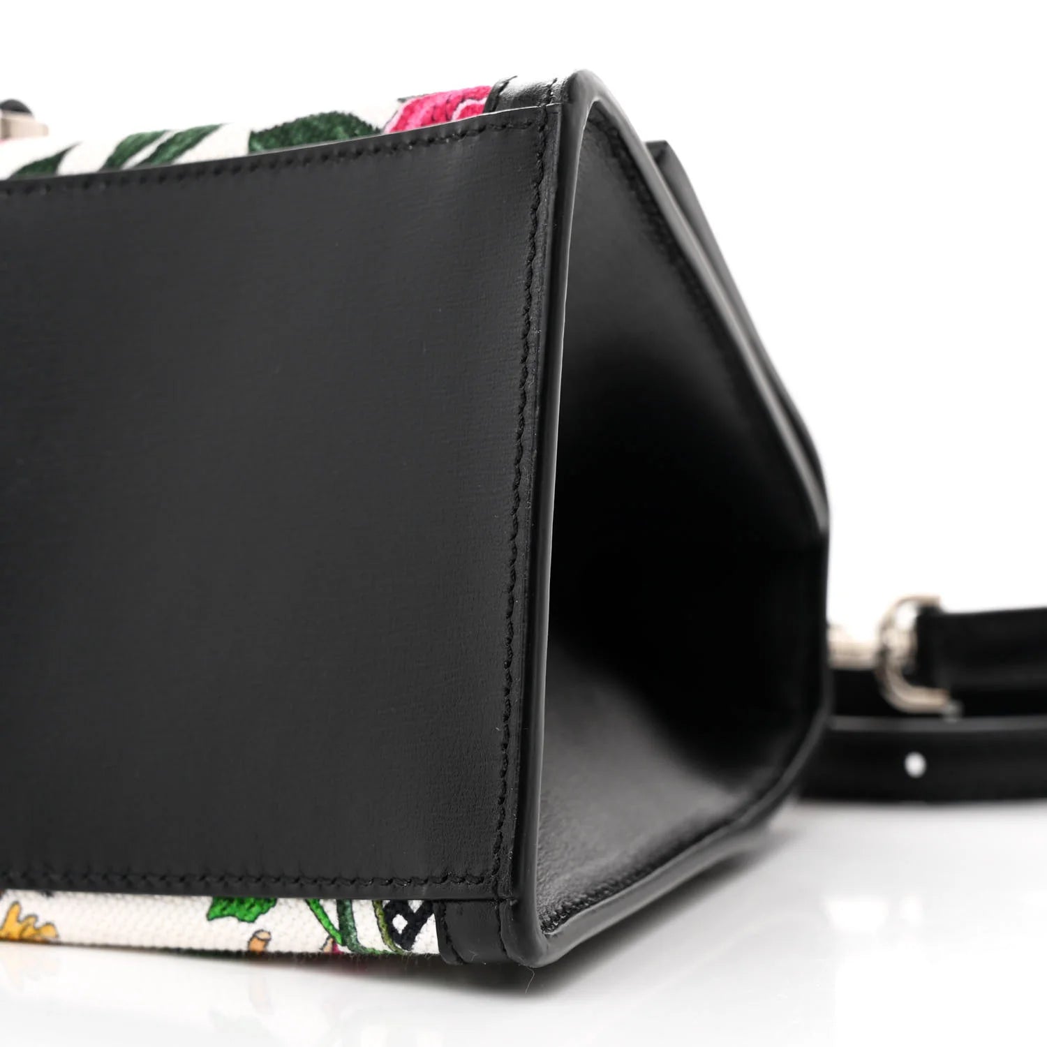 X GUCCI Canvas Boarded Plutone Calfskin Flora Logo Print Small Hourglass Top Handle Bag White Multicolor Black