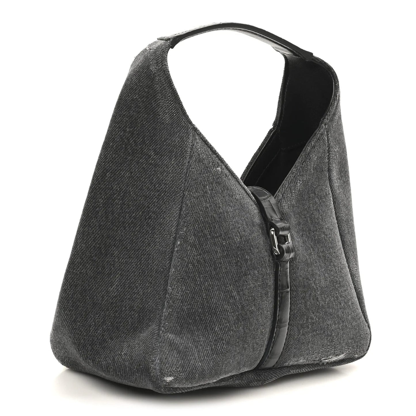 Washed Denim Calfskin Crocodile Embossed Mini G-Lock Hobo Black
