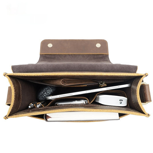 Vintage Cowhide Men's Crossbody Bag, Fashionable Genuine Leather Shoulder Bag