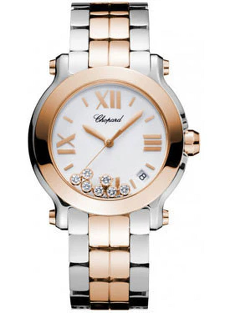 '- Happy Sport - round Medium - Stainless Steel and Rose Gold