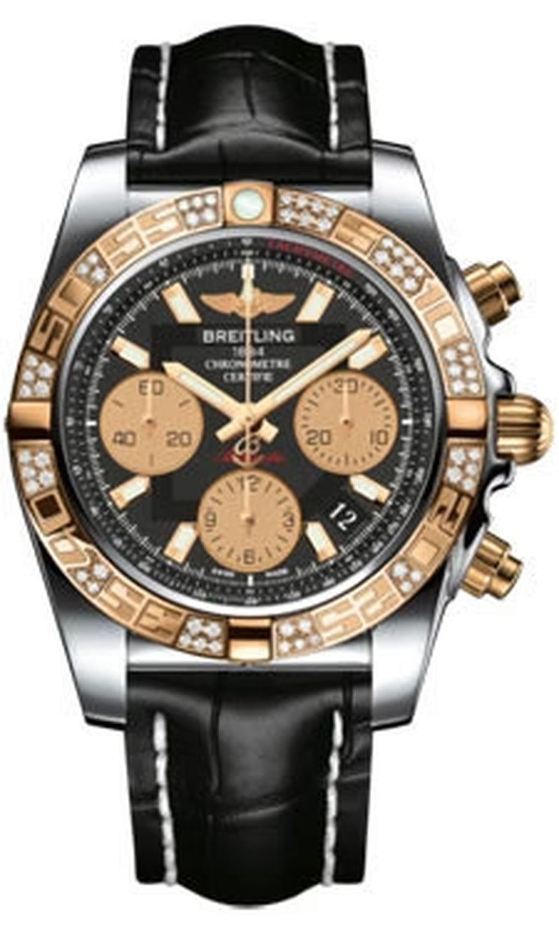 '- Chronomat 41 Steel and Gold Diamond Bezel - Croco Strap