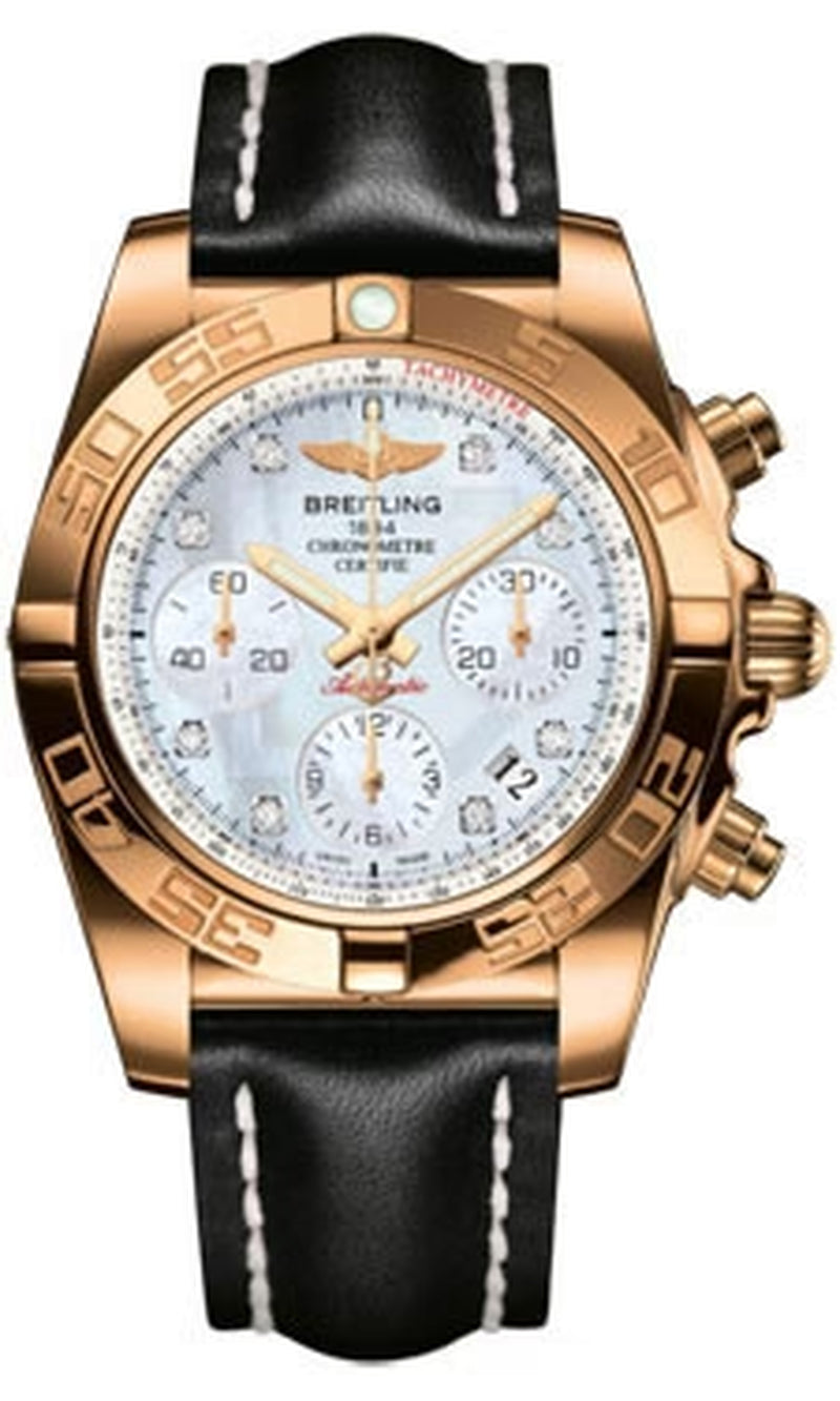 '- Chronomat 41 Rose Gold Polished Bezel - Leather Strap