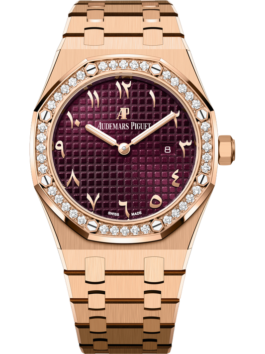 Audemars Piguet Royal Oak 67651OR, Diamond Bezel, 18K Rose Gold, Purple Arabic Numerals Dial