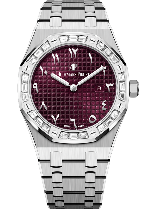 Audemars Piguet Royal Oak Quartz 33mm White Gold Diamond Baguette Bezel Purple Dial 67656BC.ZZ.1261BC.01