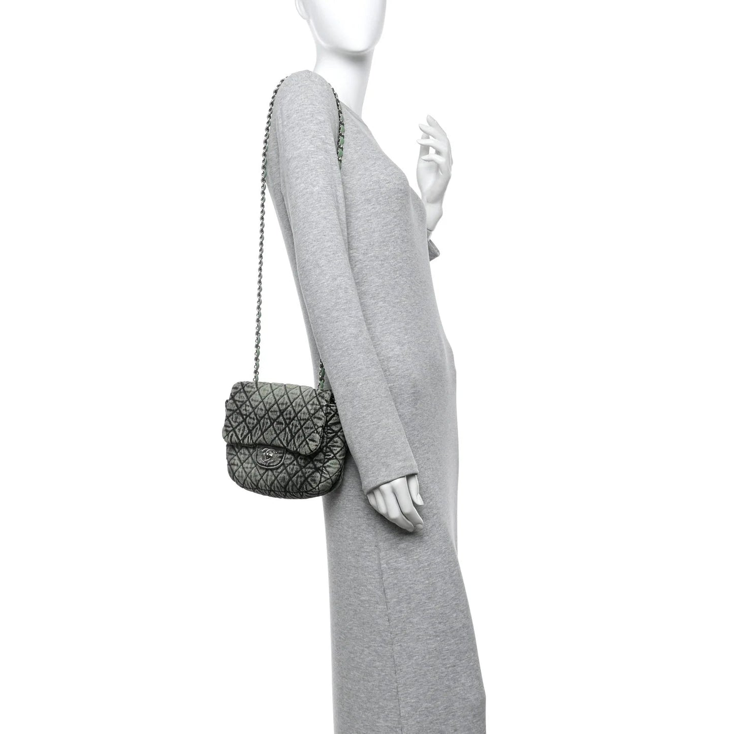 Washed Denim Quilted Small Denimpression Flap Green Black