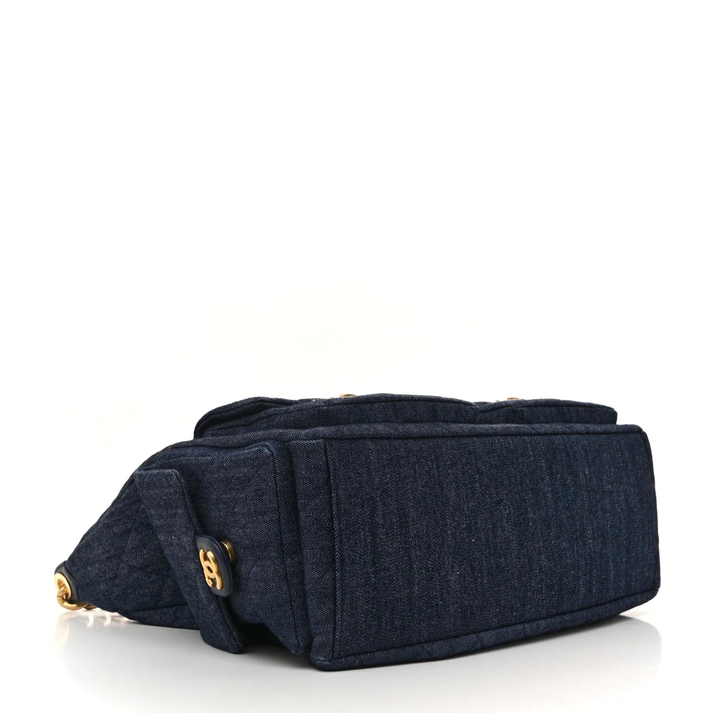 Washed Denim Quilted Maxi Trendy Pockets Hobo Dark Blue