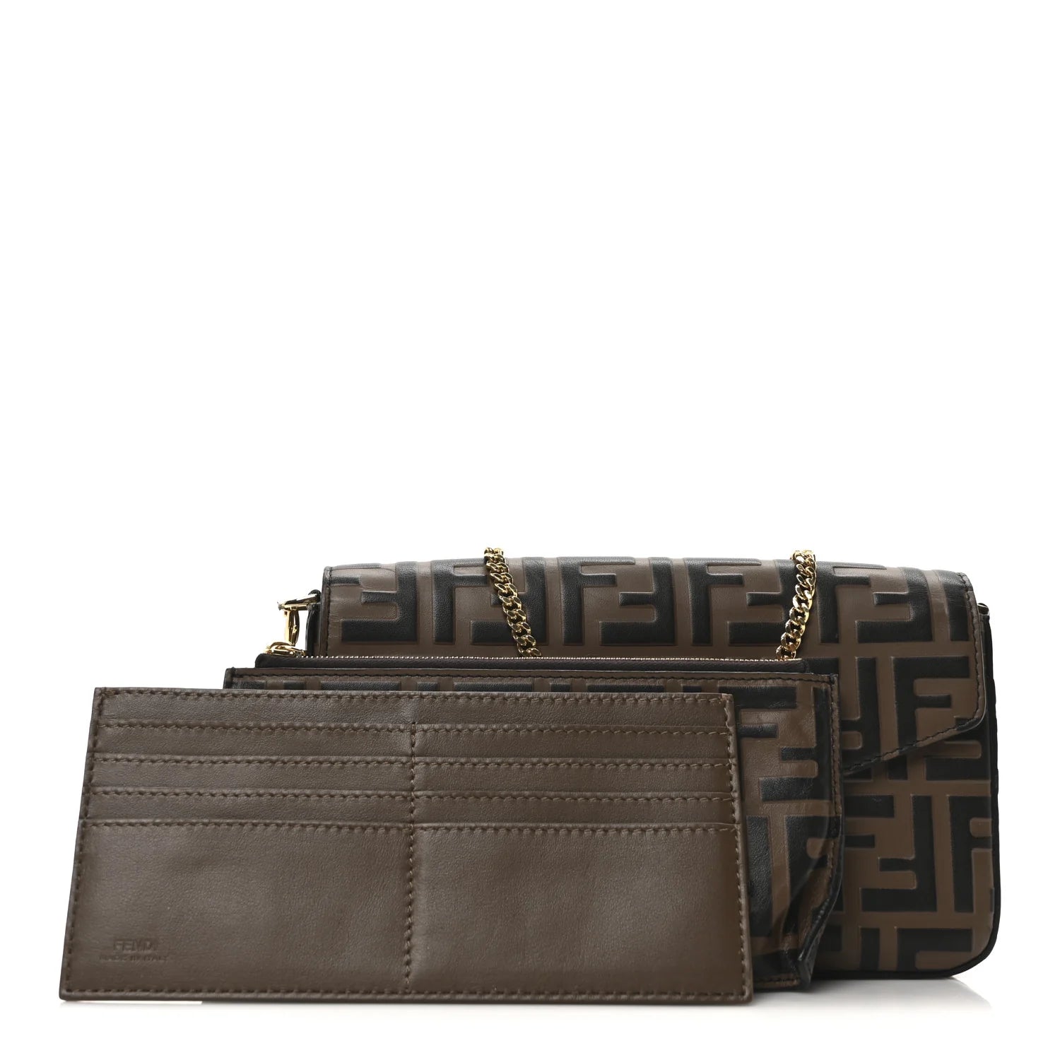 Vitello Soft F Is  Bi-Color FF 1974 Embossed Envelope Wallet on Chain with Pouches Maya Black