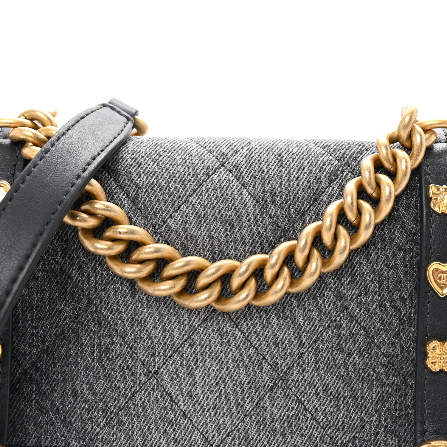 Washed Denim Quilted Messenger Flap Black