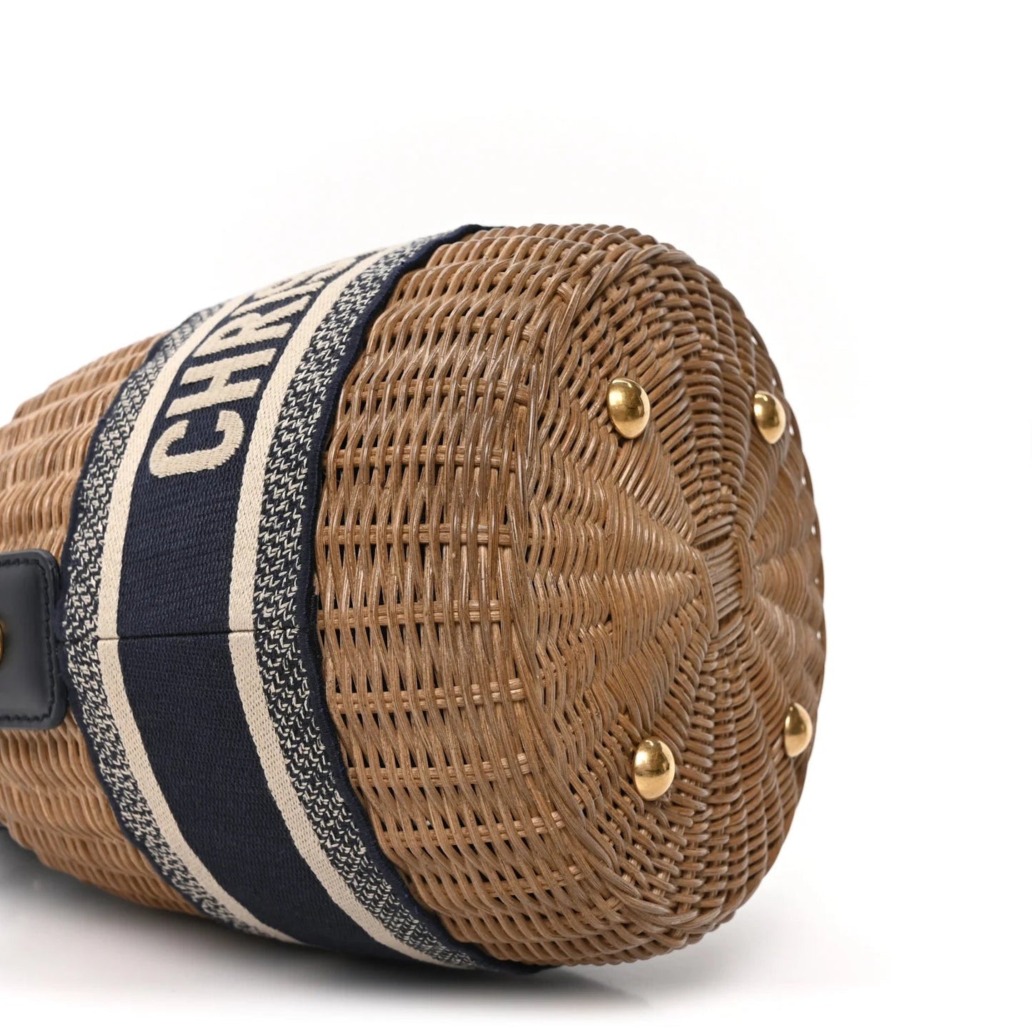 Wicker Oblique Drawstring Bucket Bag Blue