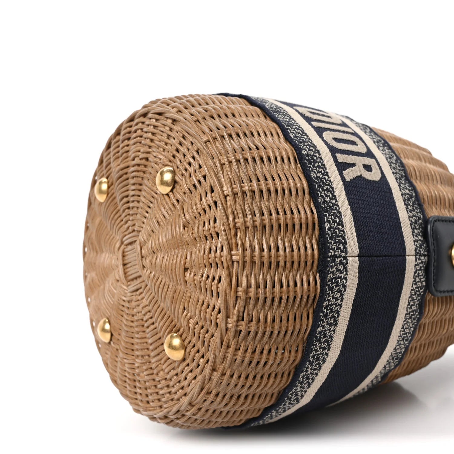 Wicker Oblique Drawstring Bucket Bag Blue