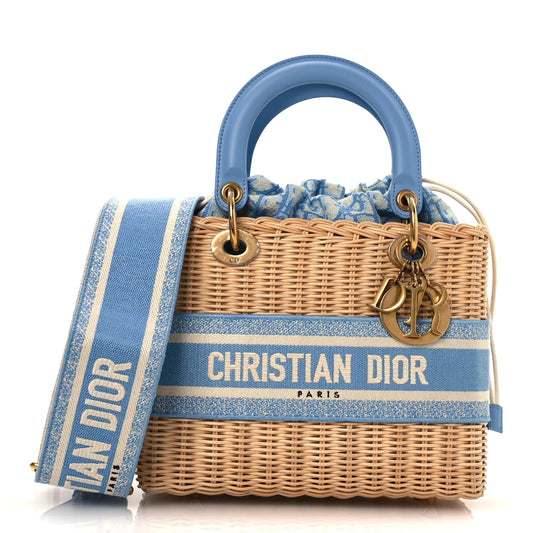 Wicker Oblique Medium Lady Dior Bag Cornflower Blue
