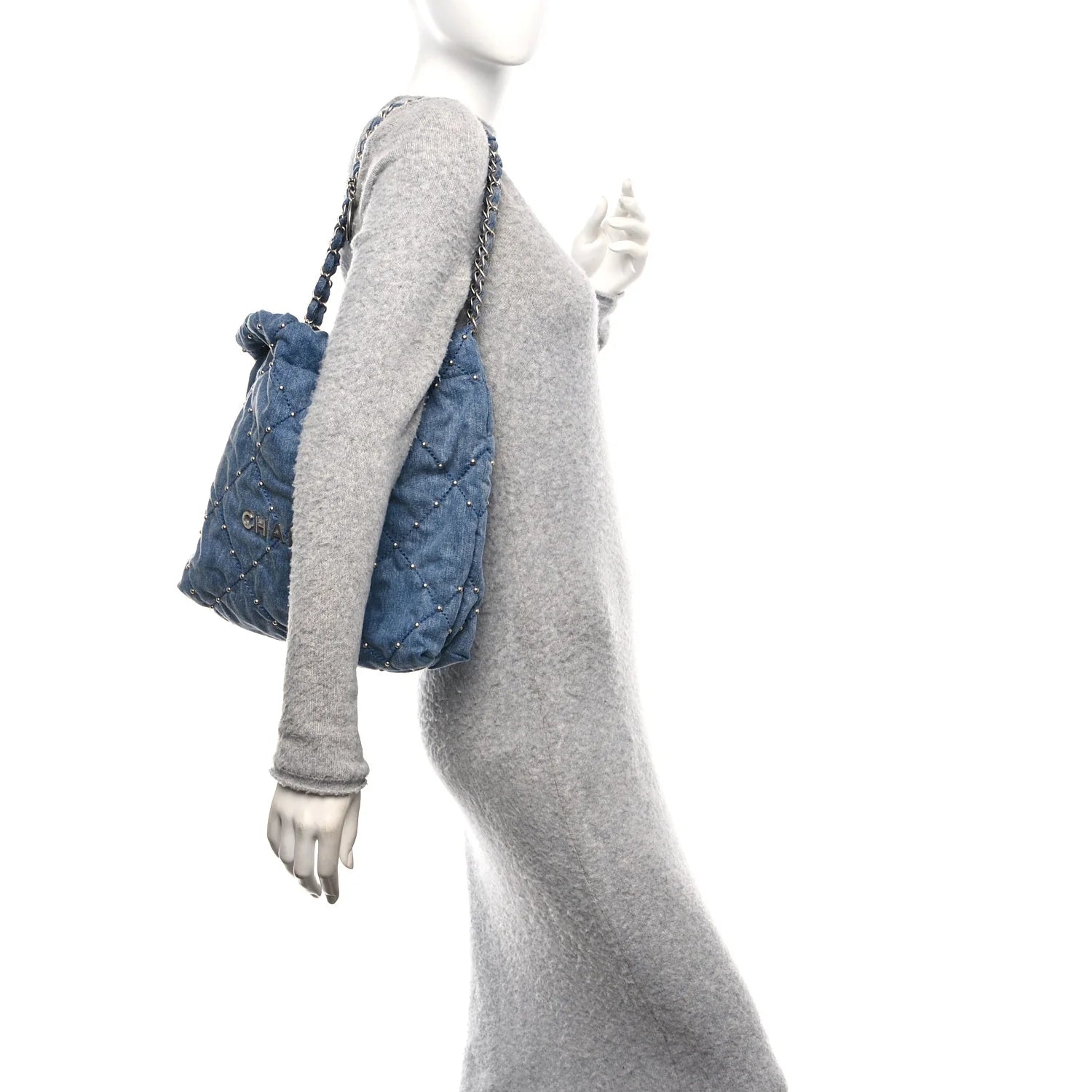 Washed Denim Quilted Studded Small  22 Blue