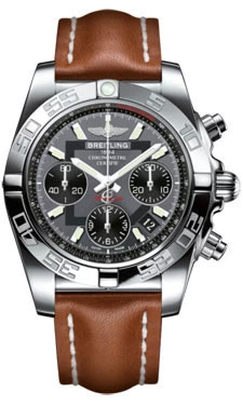 '- Chronomat 41 Steel Polished Bezel - Leather Strap