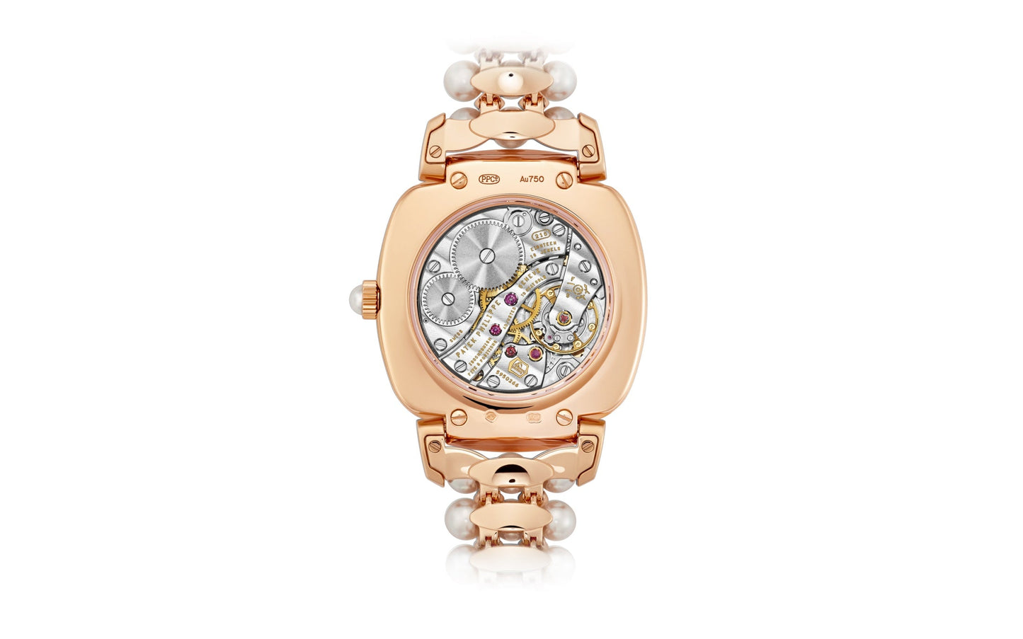 Patek Philippe Ladies Gondolo Haute Joaillerie, 18kt Rose Gold set with diamonds and Akoya pearls, 31 × 34.8mm, Ref# 7042/100R-010