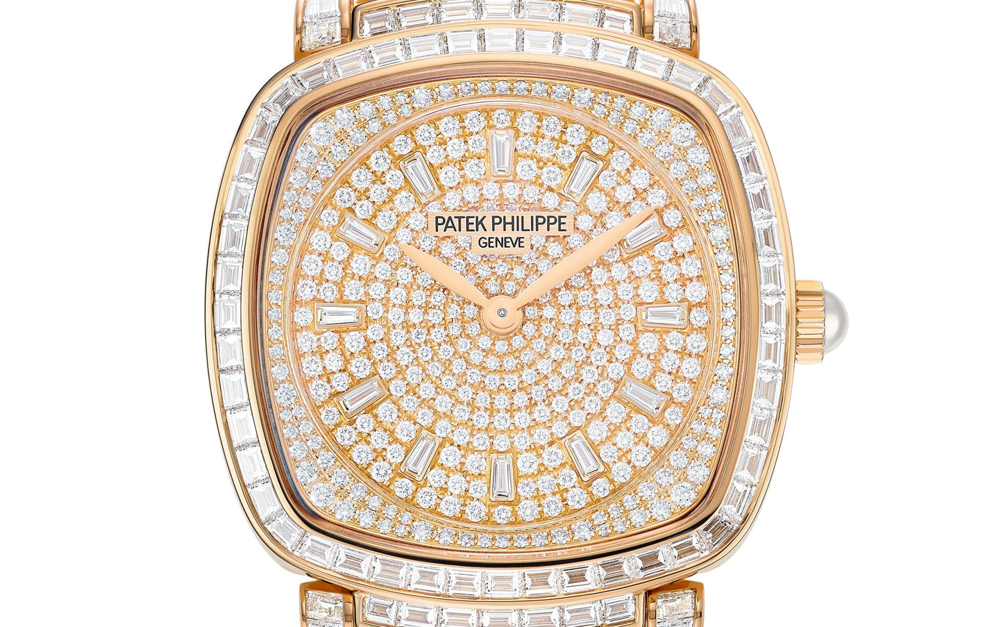 Patek Philippe Ladies Gondolo Haute Joaillerie, 18kt Rose Gold set with diamonds and Akoya pearls, 31 × 34.8mm, Ref# 7042/100R-010