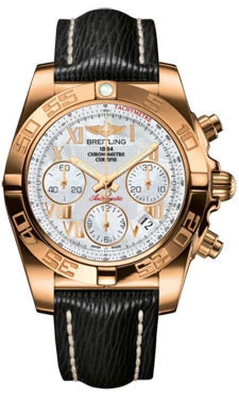 '- Chronomat 41 Rose Gold Polished Bezel - Sahara Leather Strap