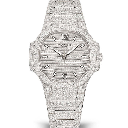 Patek Philippe Nautilus Ladies Automatic White Gold Diamond Pave 7118/1450G-001