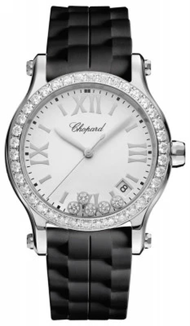 '- Happy Sport Automatic - round Medium 36Mm - Stainless Steel and Diamonds