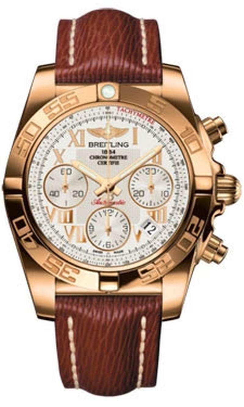 '- Chronomat 41 Rose Gold Polished Bezel - Sahara Leather Strap
