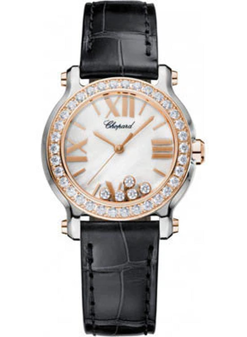 '- Happy Sport - round Mini - Stainless Steel and Rose Gold - Diamond Bezel
