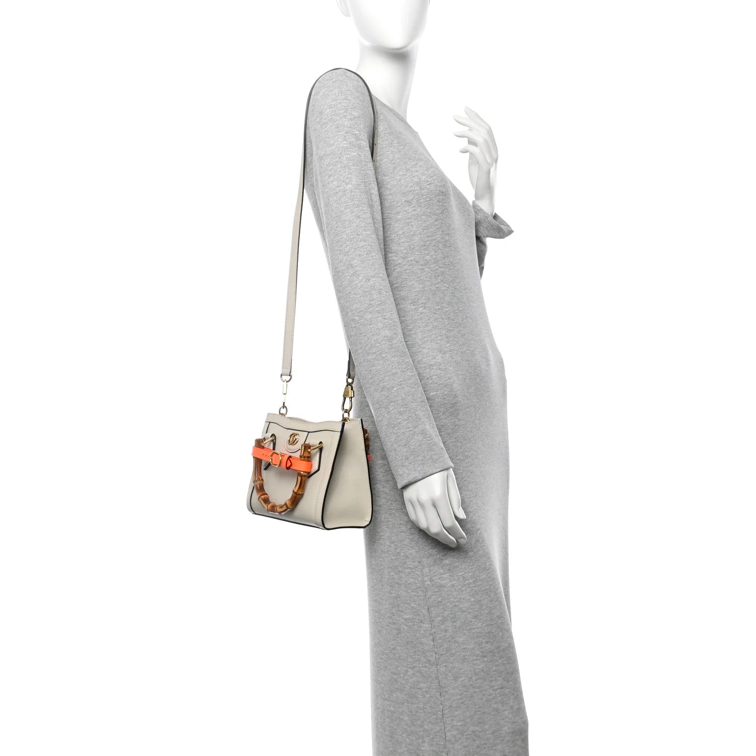 Wonka Mini Diana Tote Bag in Mystic White and Orange Fluo Calfskin