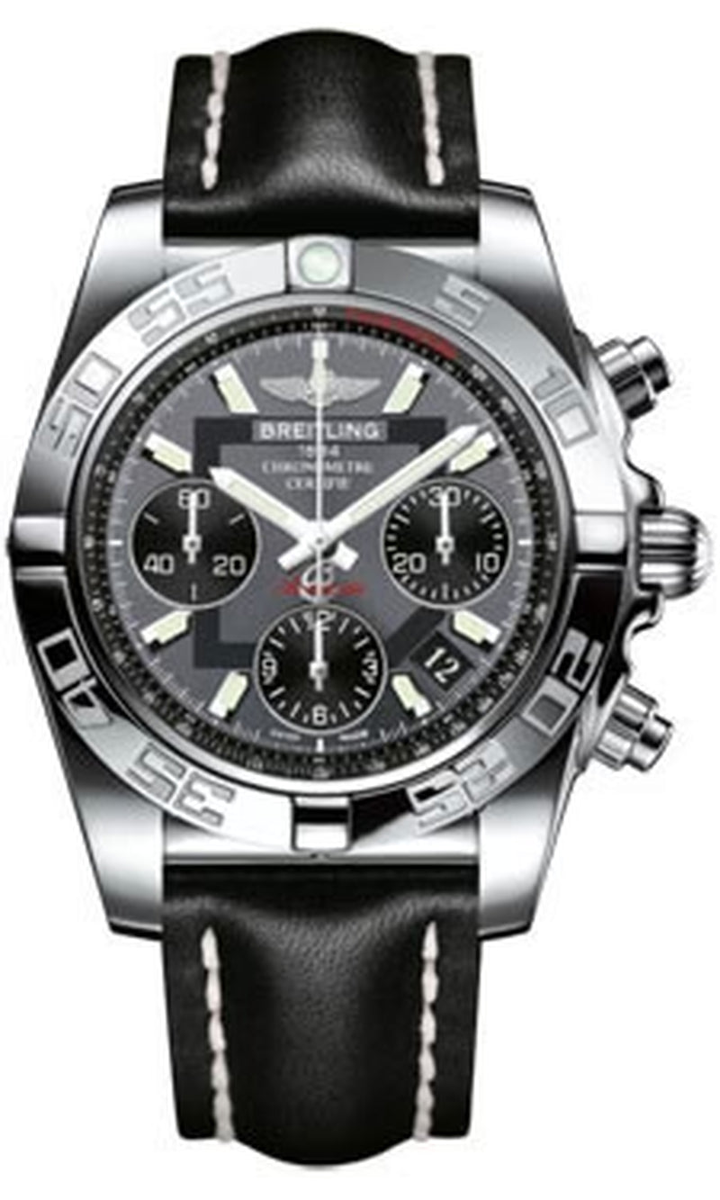 '- Chronomat 41 Steel Polished Bezel - Leather Strap