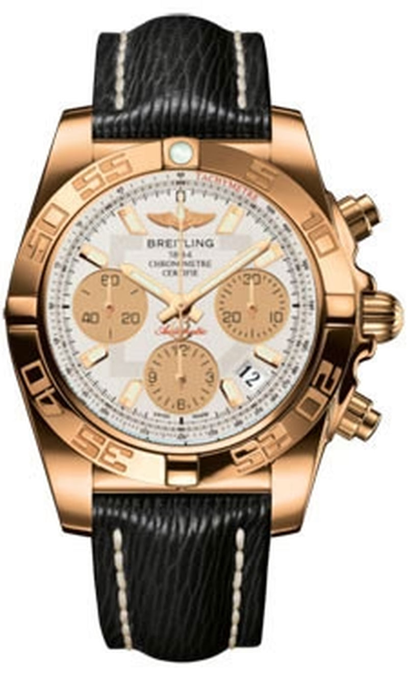 '- Chronomat 41 Rose Gold Polished Bezel - Sahara Leather Strap