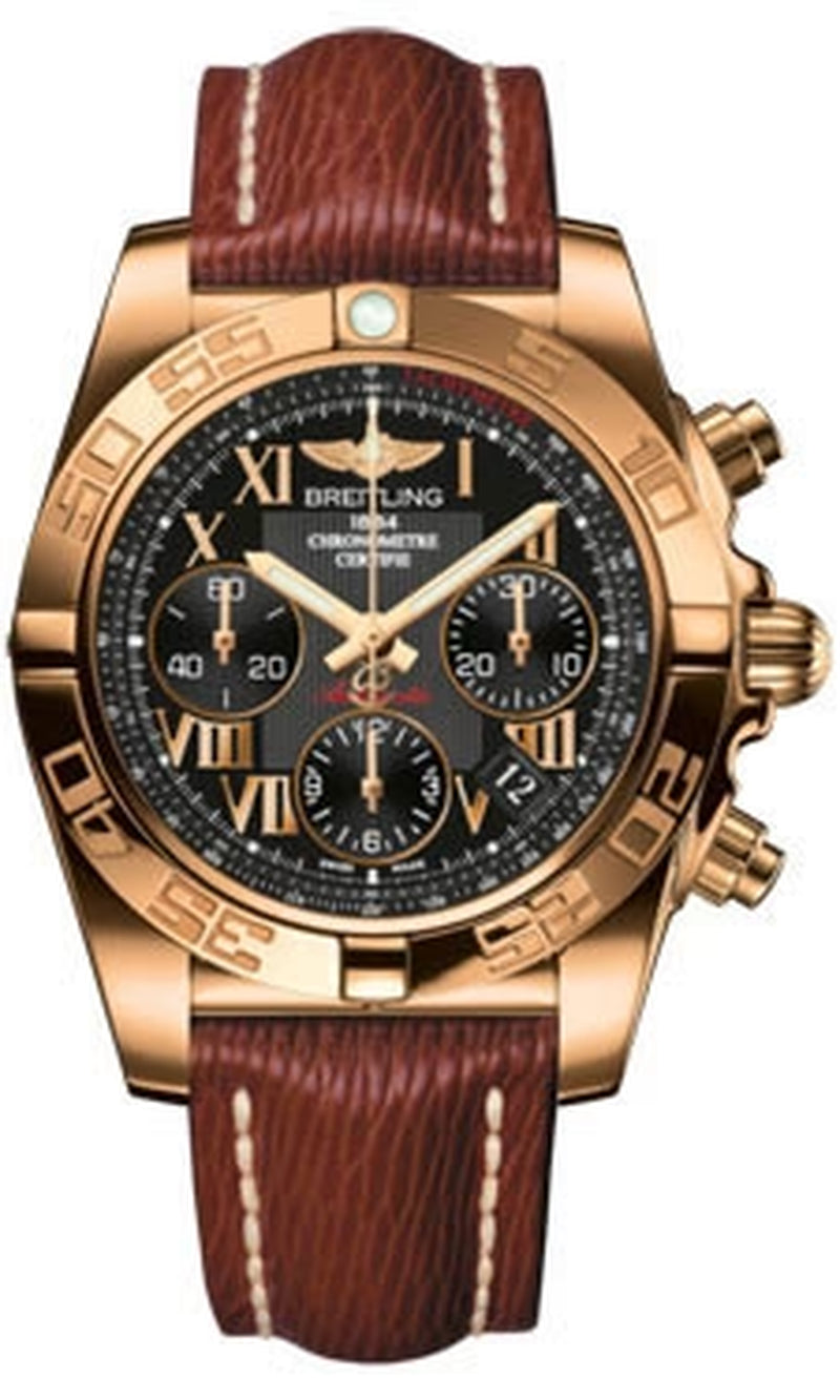 '- Chronomat 41 Rose Gold Polished Bezel - Sahara Leather Strap