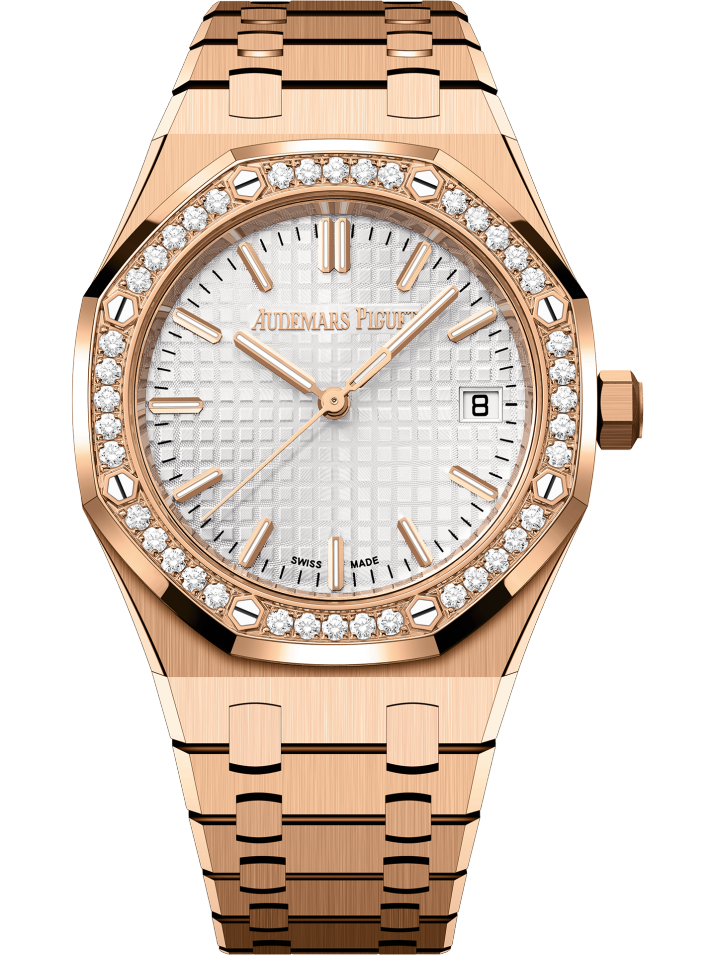 Audemars Piguet Royal Oak 77451OR.ZZ.1361OR.03, 18K Rose Gold, Diamond Bezel, Silver Index Dial, 34mm
