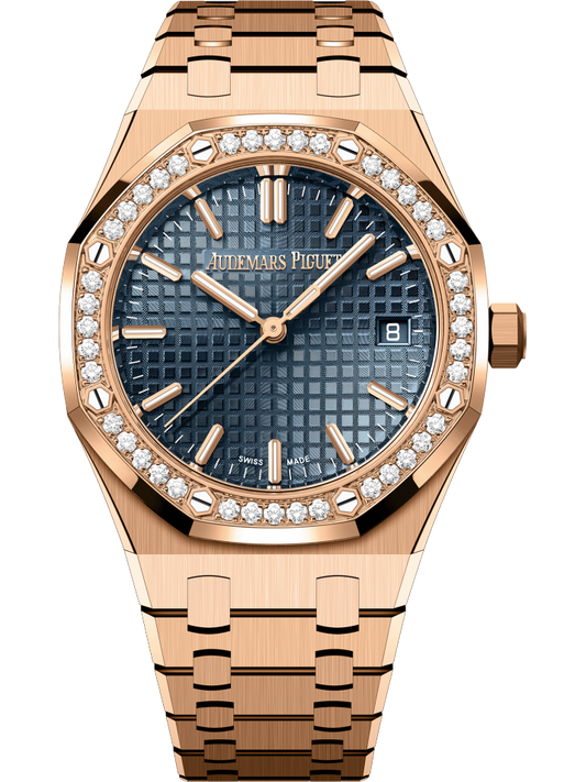 Audemars Piguet Royal Oak 77451OR.ZZ.1361OR.04 Diamond Bezel, 18K Rose Gold, Bleu Nuit Nuage 50 Index Dial 34 mm