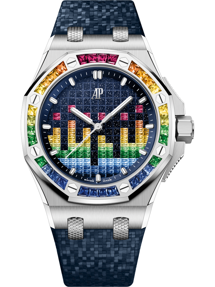 Audemars Piguet Royal Oak Offshore Selfwinding-Music Edition 37mm White Gold Gemstones Bezel Blue Dial Rubber Strap 77601BC.YY.D343CA.01