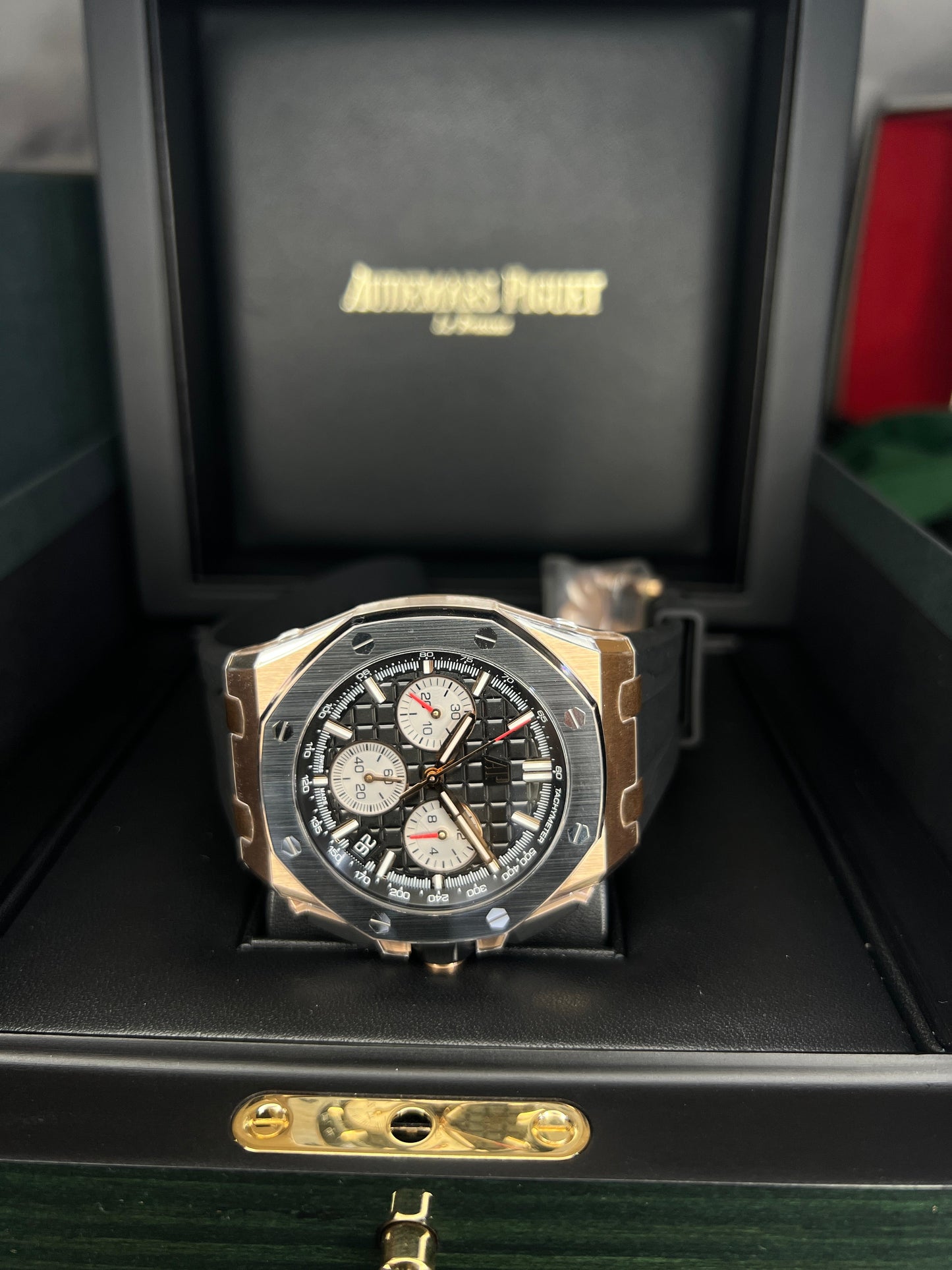 Audemars Piguet Royal Oak Offshore Selfwinding Chronograph 43mm Rose Gold Ceramic Black Dial Rubber Strap 26420RO.OO.A002CA.01