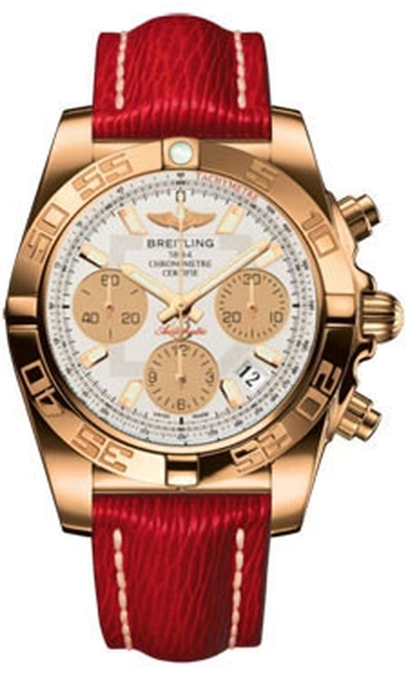 '- Chronomat 41 Rose Gold Polished Bezel - Sahara Leather Strap