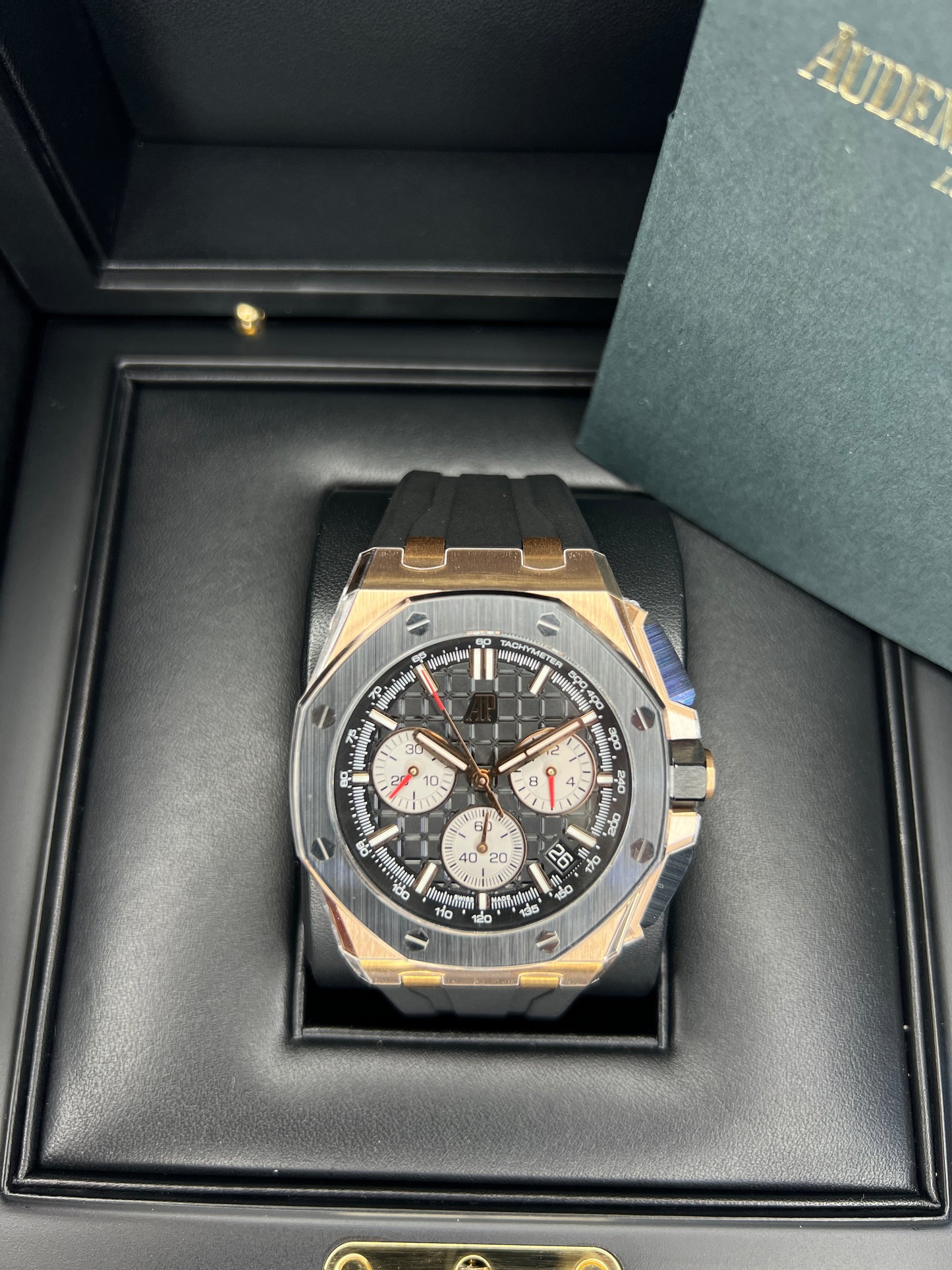 Audemars Piguet Royal Oak Offshore Selfwinding Chronograph 43mm Rose Gold Ceramic Black Dial Rubber Strap 26420RO.OO.A002CA.01