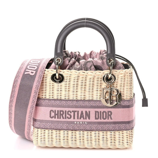 Wicker Oblique Medium Lady Dior Bag Pink Grey