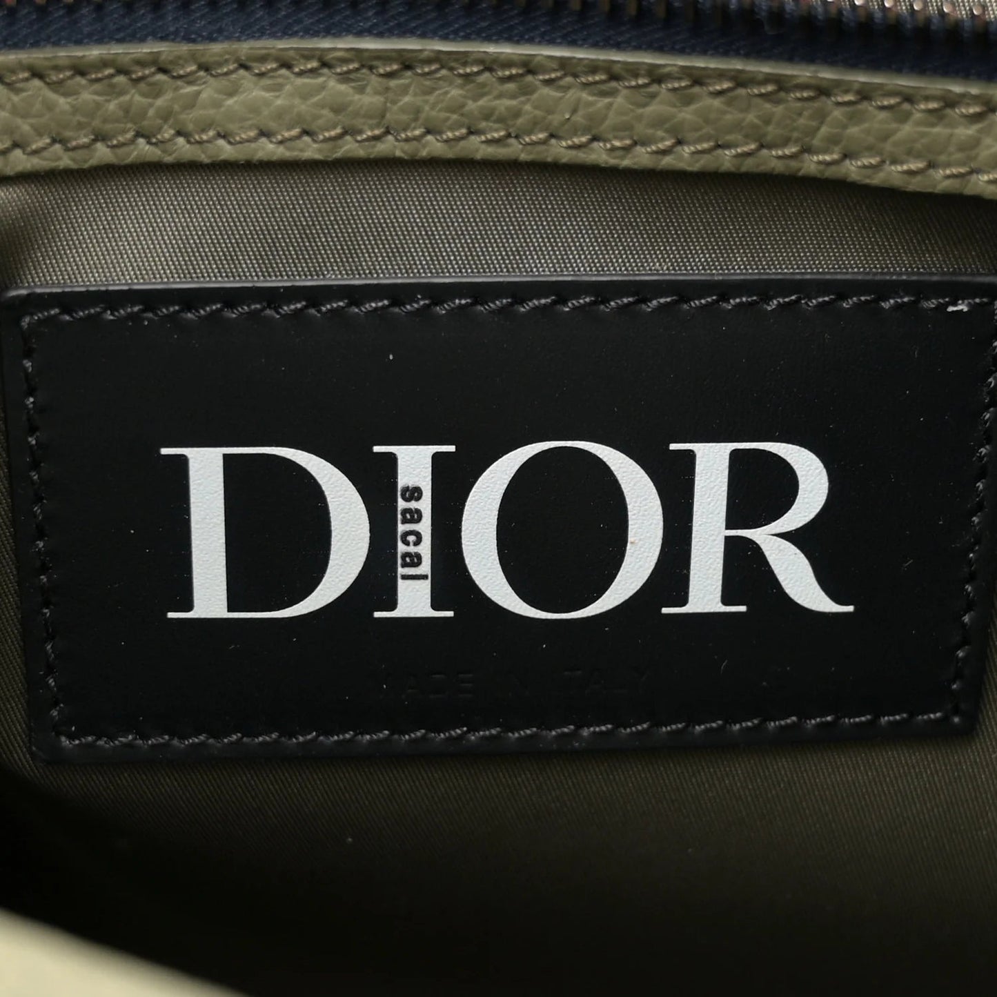 X SACAI Grained Calfskin Technical Fabric Saddle Tote Olive Navy Blue