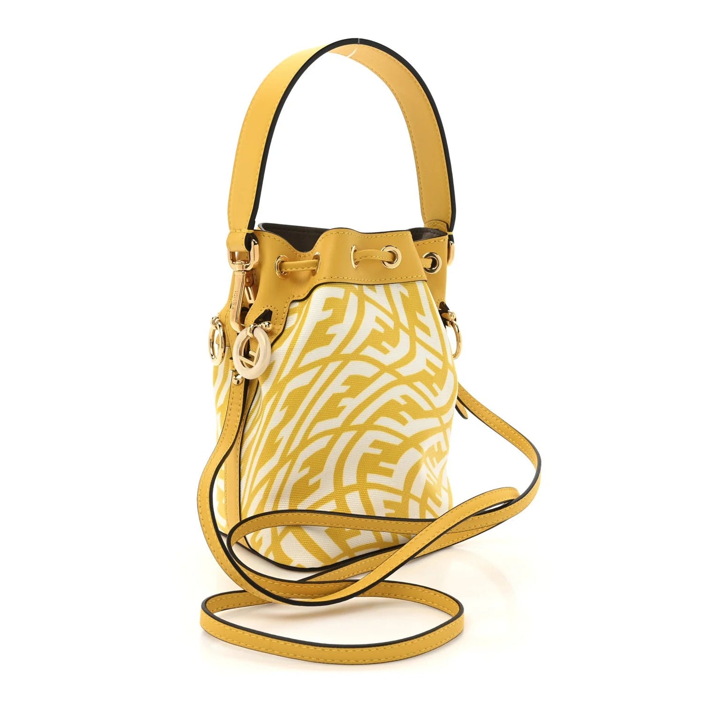 X SARAH COLEMAN Glazed Canvas Vitello King F Is  FF Vertigo Mini Mon Tresor Bucket Bag Mimosa White