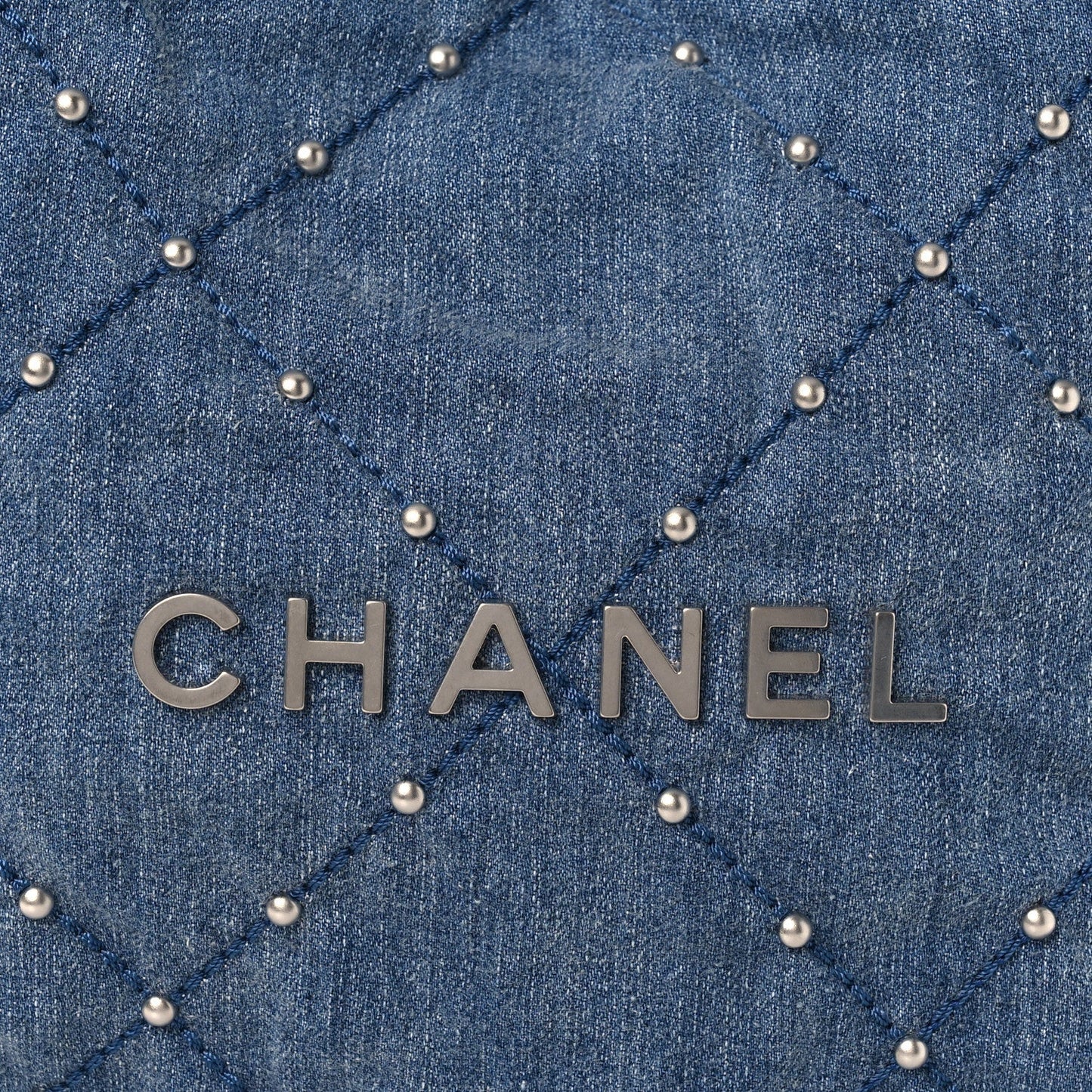 Washed Denim Quilted Studded Small  22 Blue