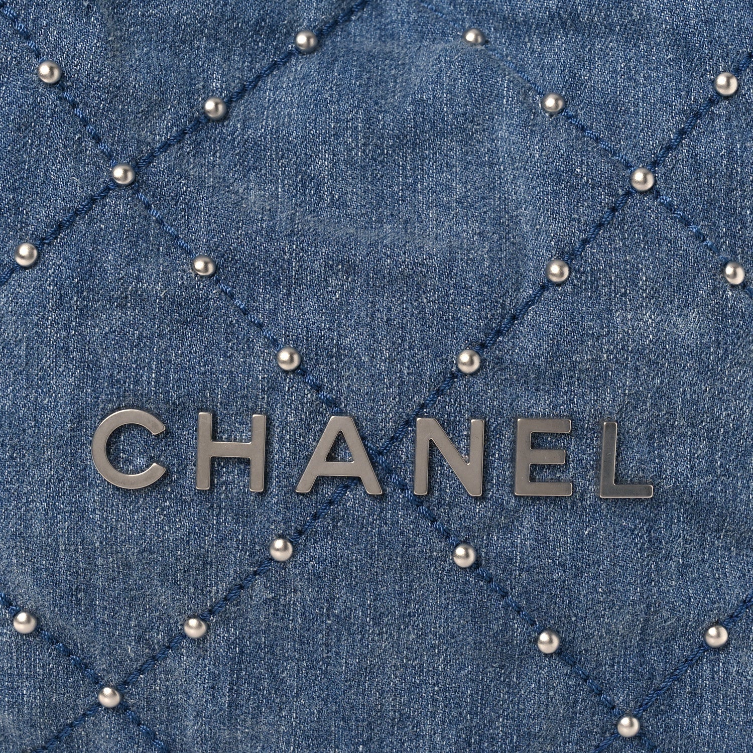Washed Denim Quilted Studded Small  22 Blue