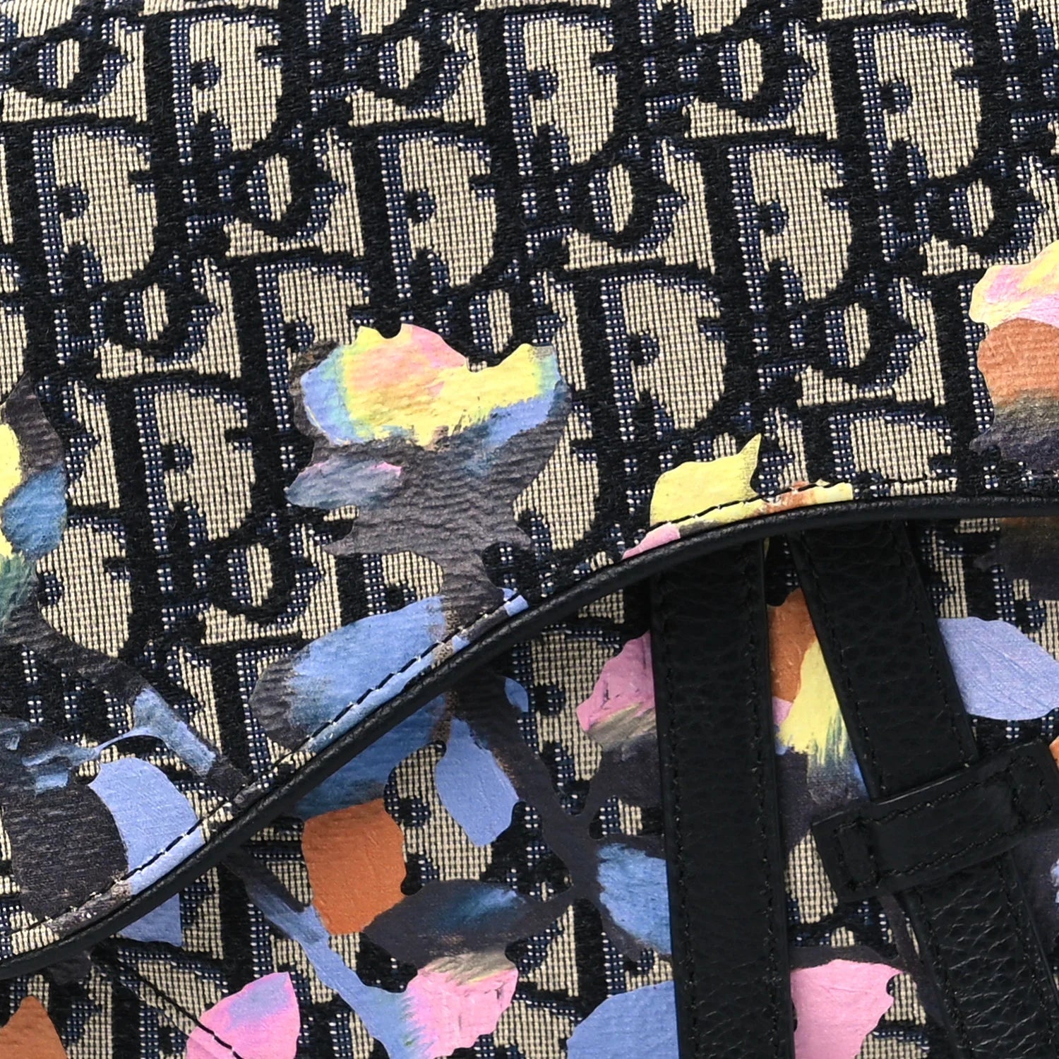 X ALEX FOXOTN Oblique Floral Print Mens Saddle Bag Blue Multicolor