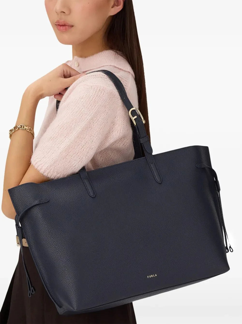 " AVA" CALF LEATHER LARGE TOTE with ZIP BAG