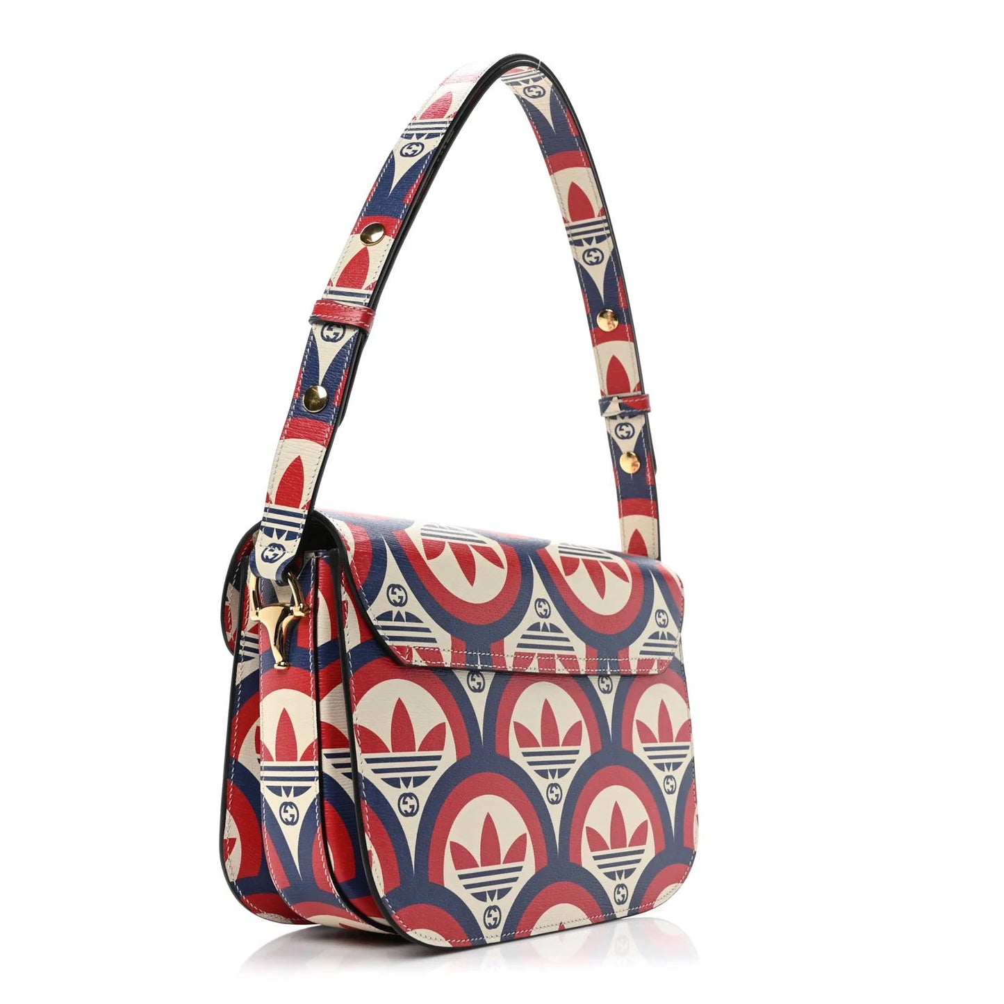 X adidas Shangai Calfskin Web Trefoil Interlocking G Small Horsebit 1955 Shoulder Bag Red White Blue